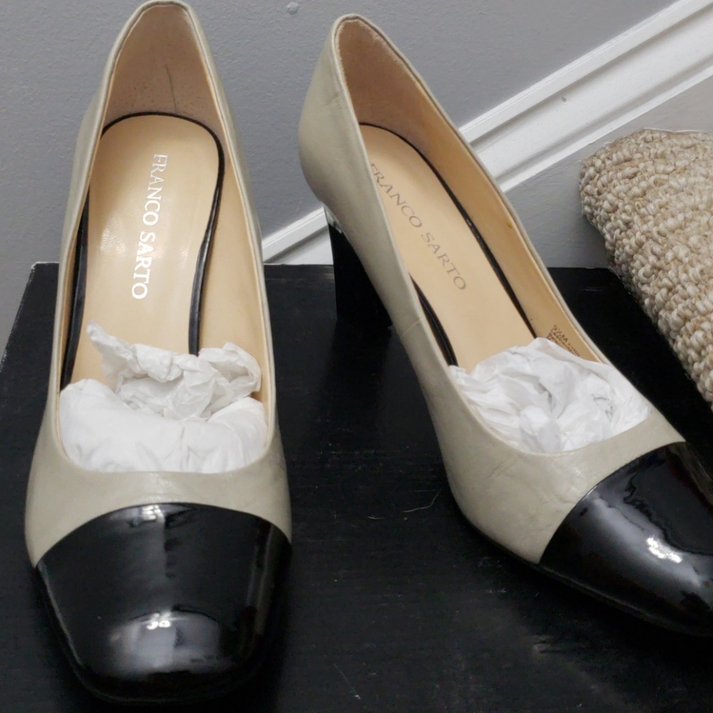 Grey/Black square-toed heels